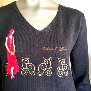 286. Defense D'Afficher Paris Black Embroidered Wool Sweater Large